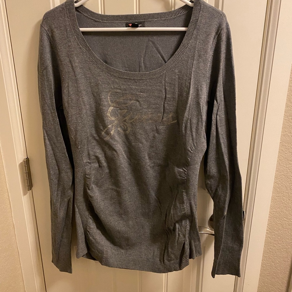 Guess XL Sweater Gray Lightweight Crewneck Pullover Juniors Ladies